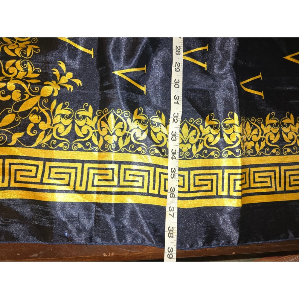 Black Gold Baroque V Monogram Square Scarf Greek Key Border 36x35 - Picture 4 of 5